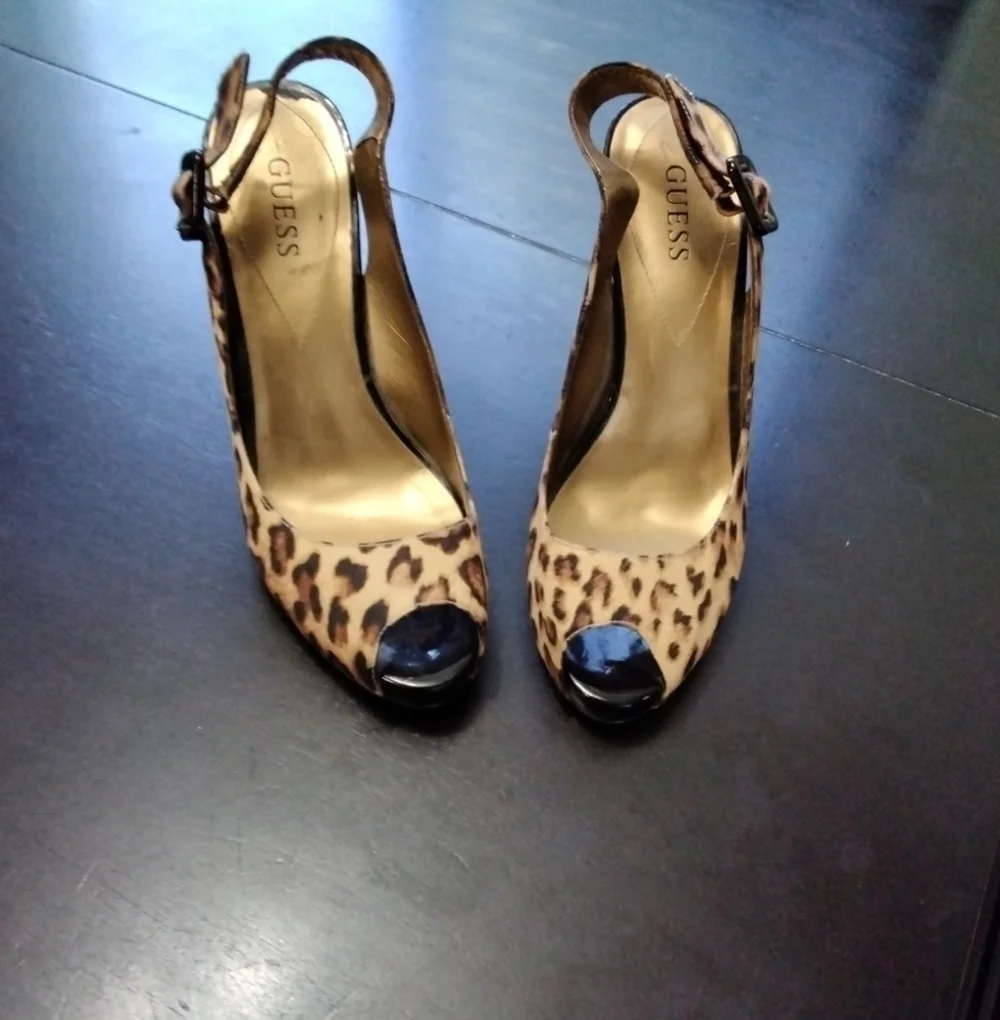 Guess Calf Hair Open Toe Pumps Size 7M